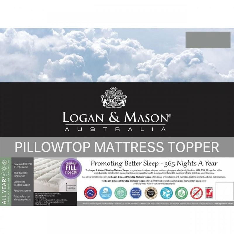 Logan and Mason 1100GSM Pillowtop Mattress Protector 50cm Wall King