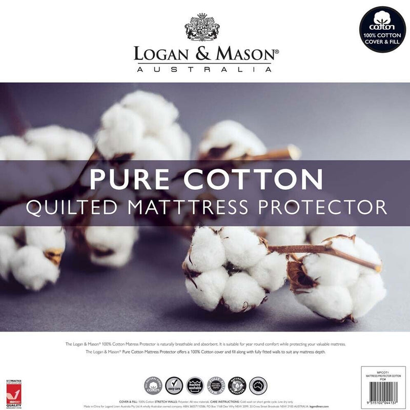 Logan and Mason Pure Cotton Mattress Protector White 45cm Wall Double