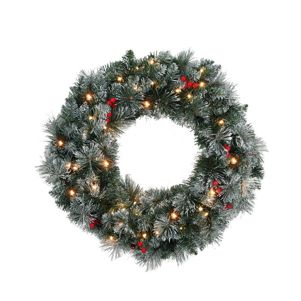 Jingle Jollys 60cm Christmas Wreath LED Lights Snowy Flowers Garland Party Decor