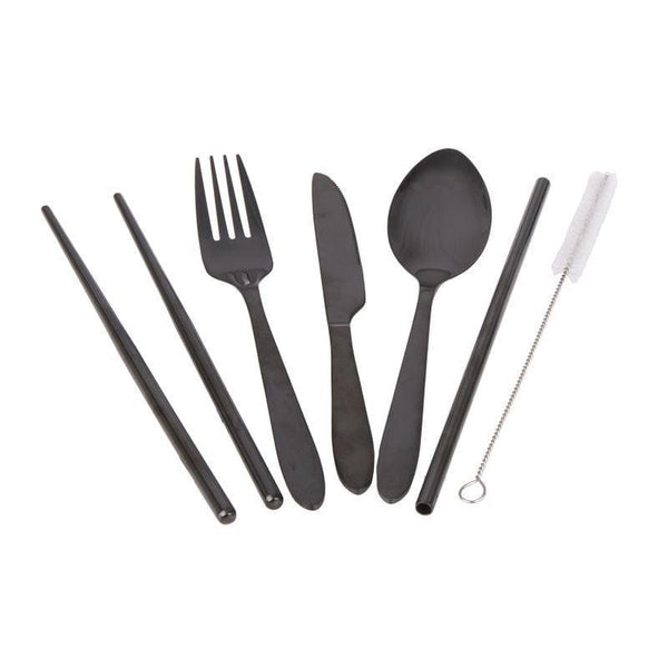 Appetito ? Stainless Steel Traveller?s Cutlery Set in Zippered Pouch Black-1826048823114469377