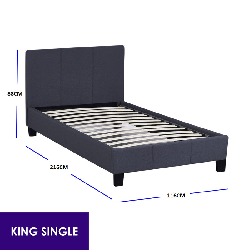 Milano Sienna Luxury Bed with Headboard (Model 2) - Charcoal No.35 - King Single