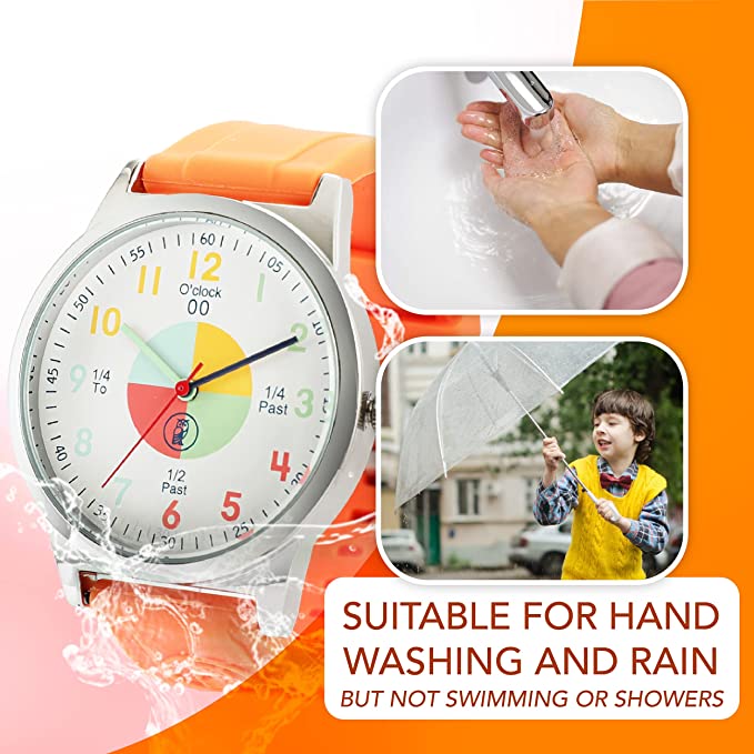 Analog Watches for Kids Telling Time Teaching Tool (Great for Boys and Girls Ages 5-15) - Orange