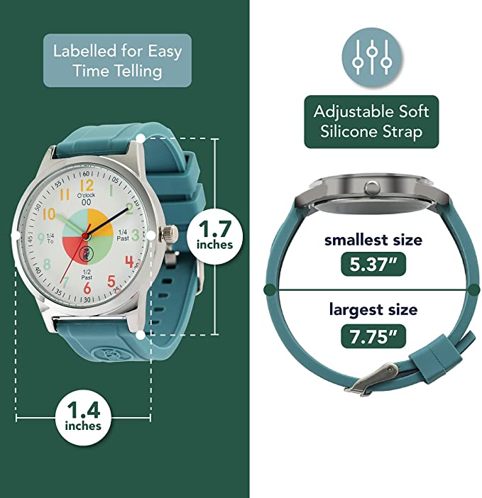 Analog Watches for Kids Telling Time Teaching Tool (Great for Boys and Girls Ages 5-15) - Green