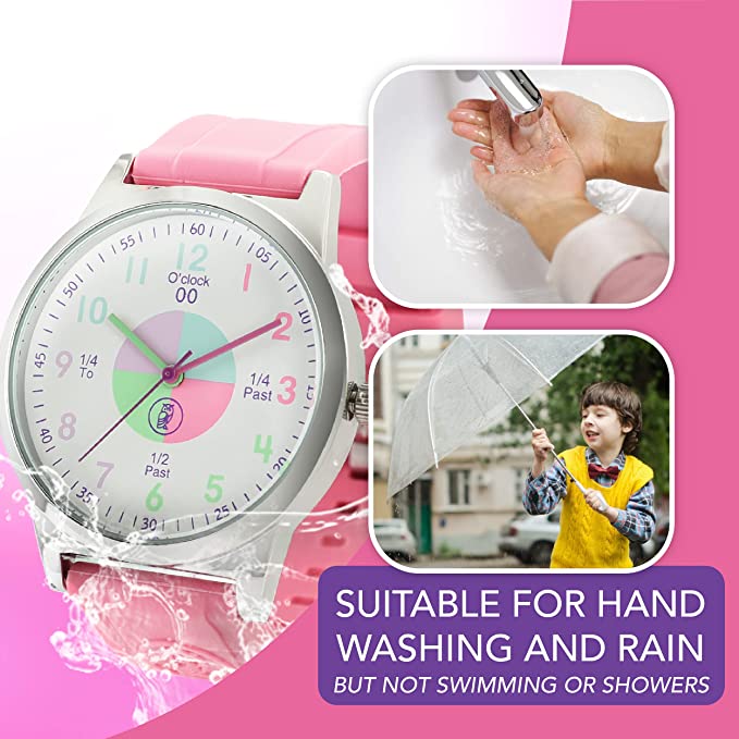 Analog Watches for Kids Telling Time Teaching Tool (Great for Boys and Girls Ages 5-15) - Rose Pink