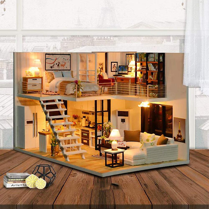 Dollhouse Miniature with Furniture Kit Plus Dust Proof and Music Movement - M9 (1:24 Scale Creative Room Idea)