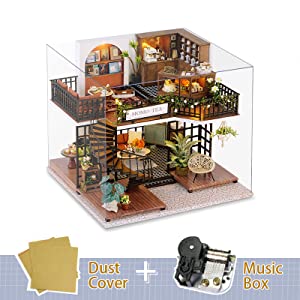 Dollhouse Miniature with Furniture Kit Plus Dust Proof and Music Movement - Forest Tea Shop