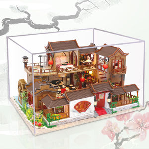 Dollhouse Miniature with Furniture Kit Plus Dust Proof and Music Movement - Tang Dinasty Town (1:24 Scale Creative Room Idea)