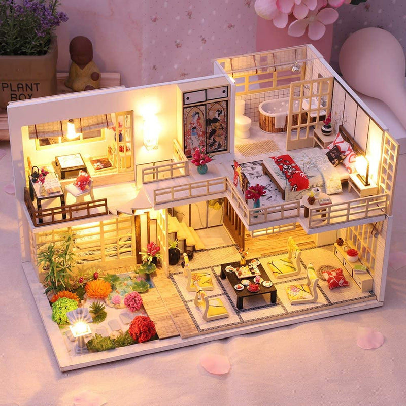 Dollhouse Miniature with Furniture Kit Plus Dust Proof and Music Movement - Japanese Apartment (1:24 Scale Creative Room Idea)