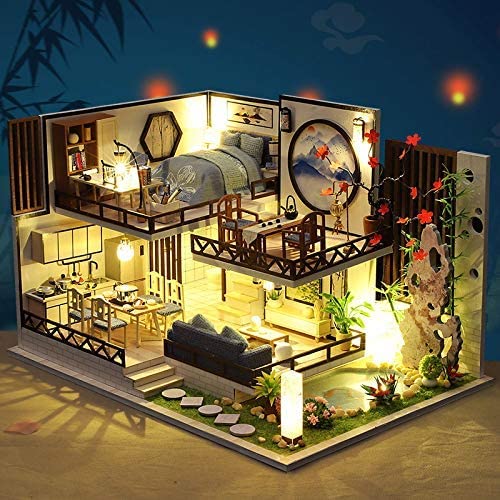 Dollhouse Miniature with Furniture Kit Plus Dust Proof and Music Movement - Bamboo Fragance (1:24 Scale Creative Room Idea)