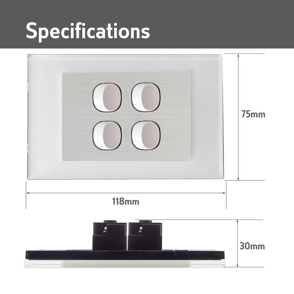 CLSOL VERTICAL WALL SWITCH 4 GANG 2 WAY WHITE GLASS FRAME