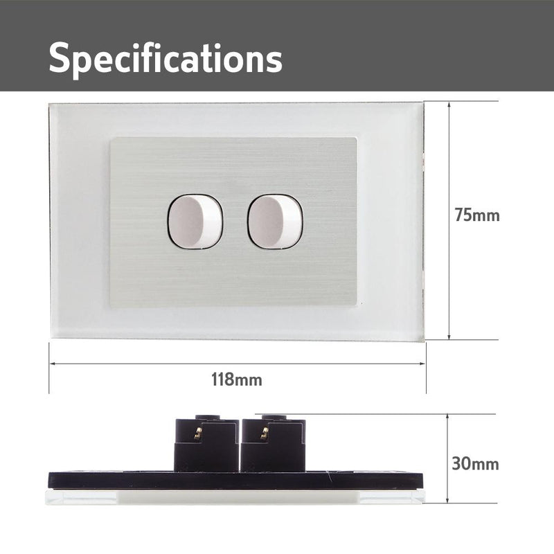 CLSOL VERTICAL WALL SWITCH 2 GANG 2 WAY WHITE GLASS FRAME