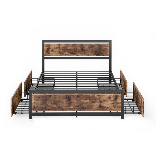 Levede Metal Bed Frame Double Mattress Base Platform Wooden 4 Drawers Industrial