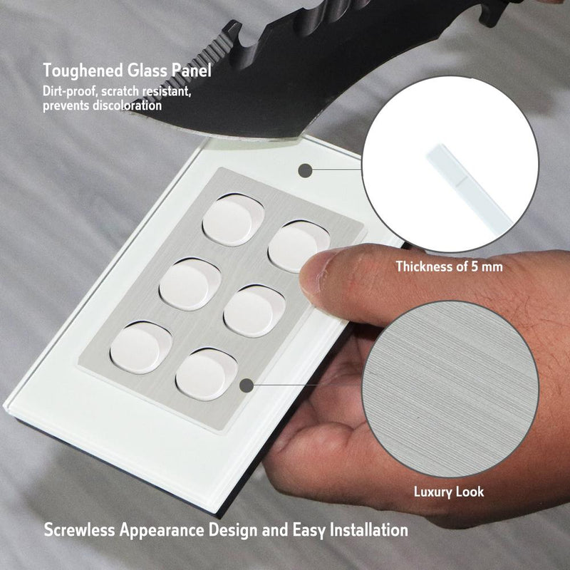 CLSOL VERTICAL WALL SWITCH 6 GANG 2 WAY WHITE GLASS FRAME