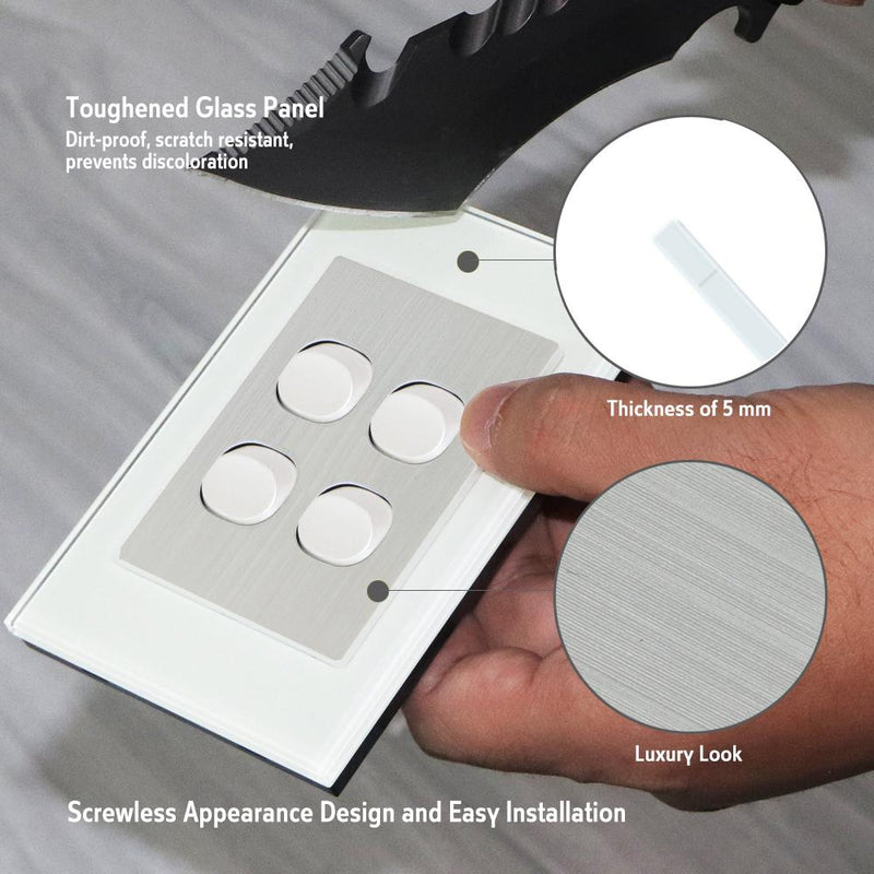 CLSOL VERTICAL WALL SWITCH 4 GANG 2 WAY WHITE GLASS FRAME