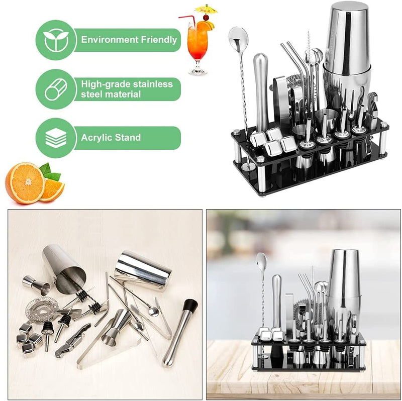 VIKUS Cocktail Shaker Set Boston 23-Piece Stainless Steel and Professional Bar Tools for Drink Mixing