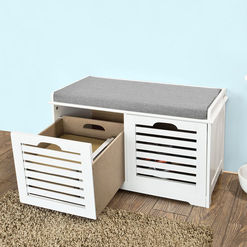 VIKUS Modern Storage Bench with 2 Drawer/Baskets for Toys