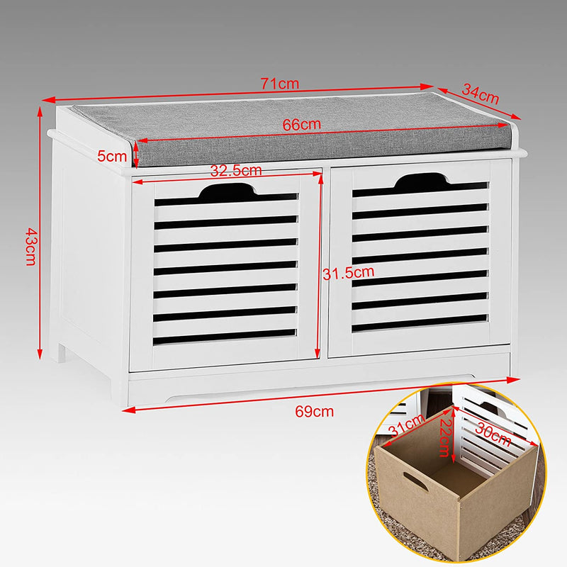 VIKUS Modern Storage Bench with 2 Drawer/Baskets for Toys