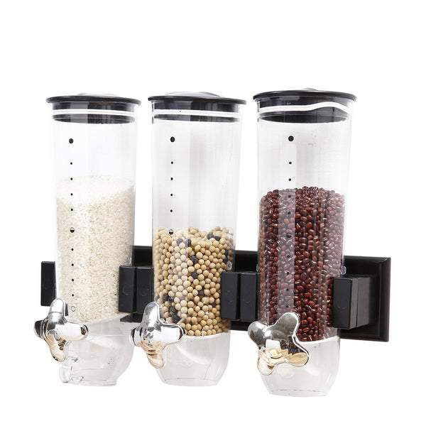 Wall Mounted Triple Cereal Dispenser Dry Food Storage Container Dispense Machine