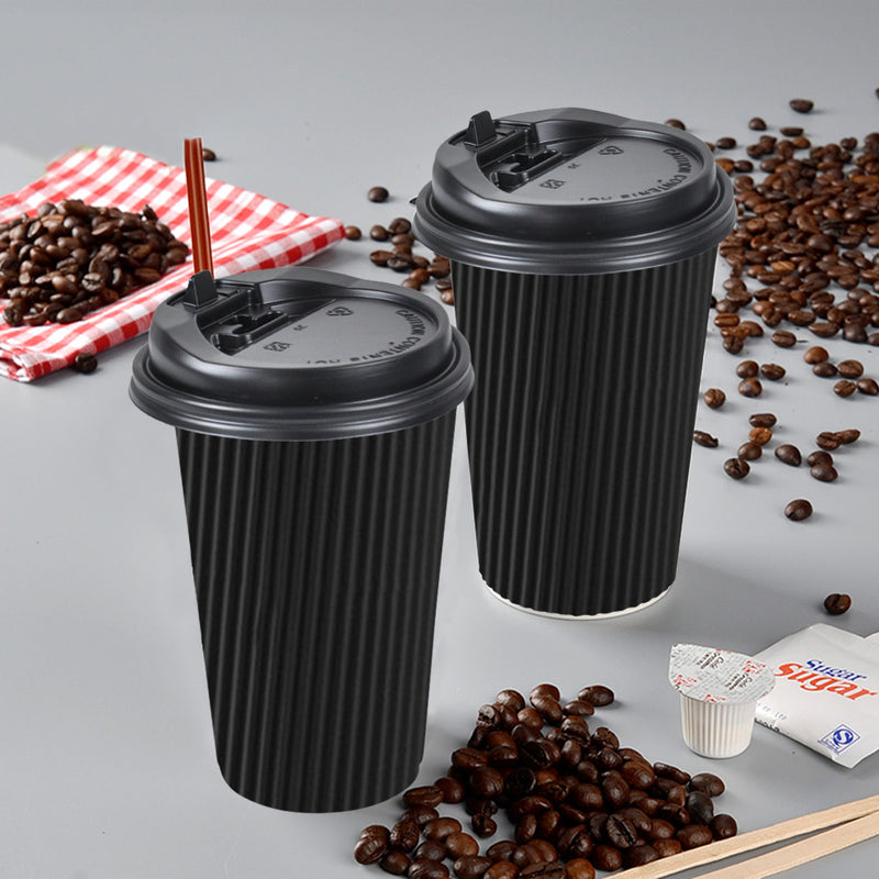 50 Pcs 16oz Disposable Takeaway Coffee Paper Cups Triple Wall Take Away w Lids