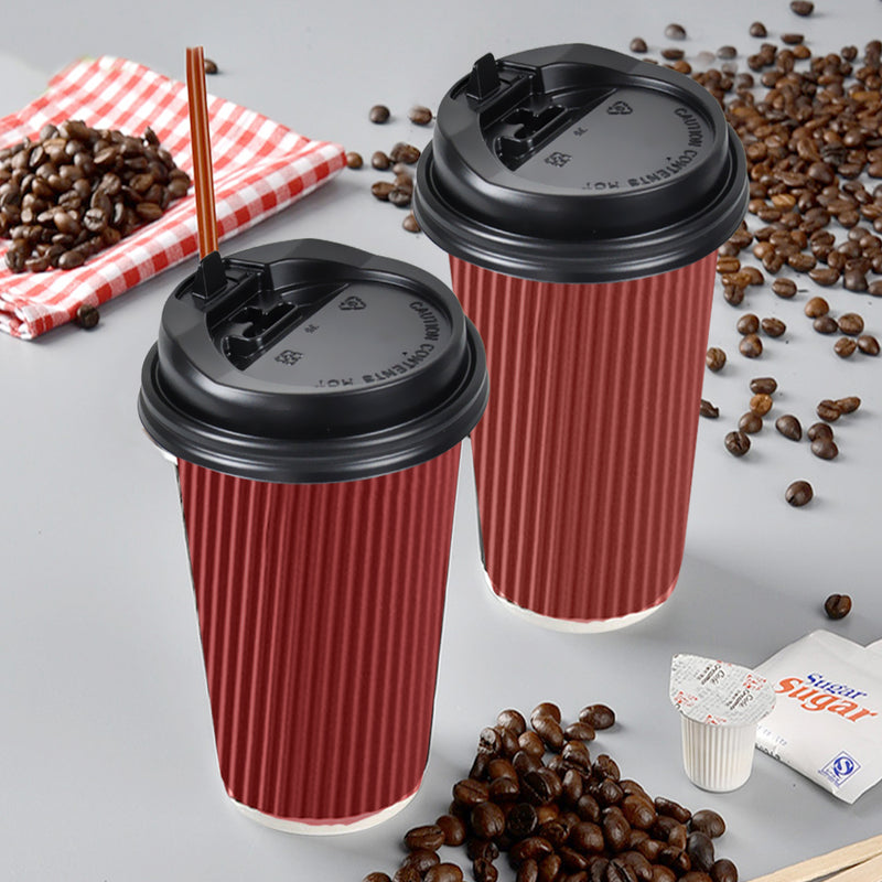 50 Pcs 16oz Disposable Takeaway Coffee Paper Cups Triple Wall Take Away w Lids