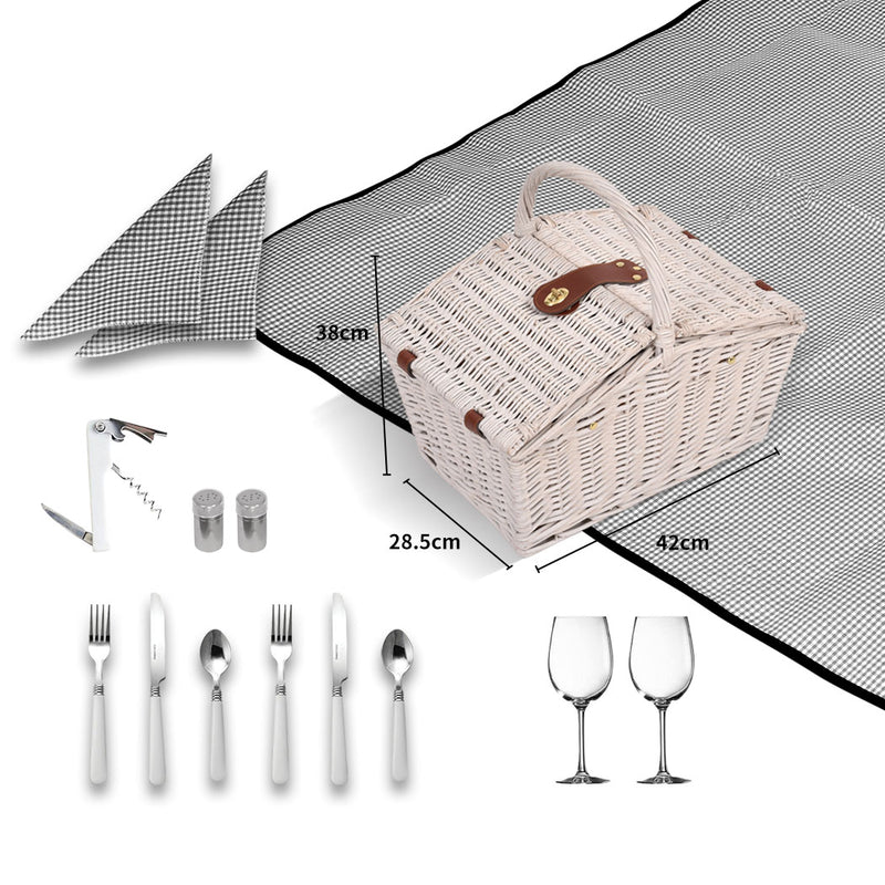 2 Person Picnic Basket Baskets Set Outdoor Blanket Deluxe Wicker Gift Storage