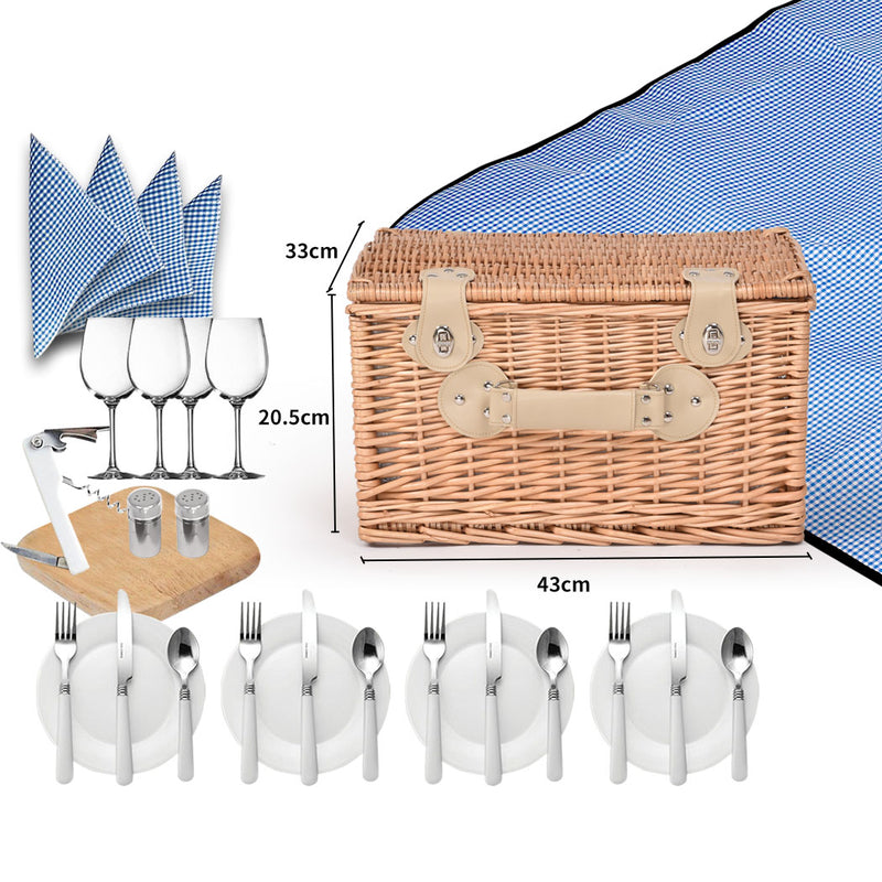 Deluxe 4 Person Picnic Basket Baskets Set Outdoor Corporate Blanket Park Trip