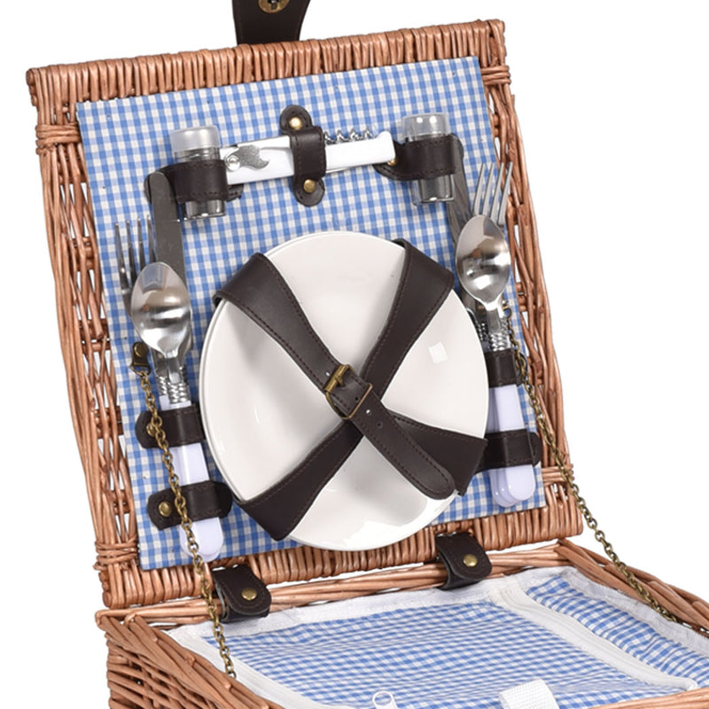 2 Person Picnic Basket Wicker Baskets Set Insulated Outdoor Blanket Gift Storage