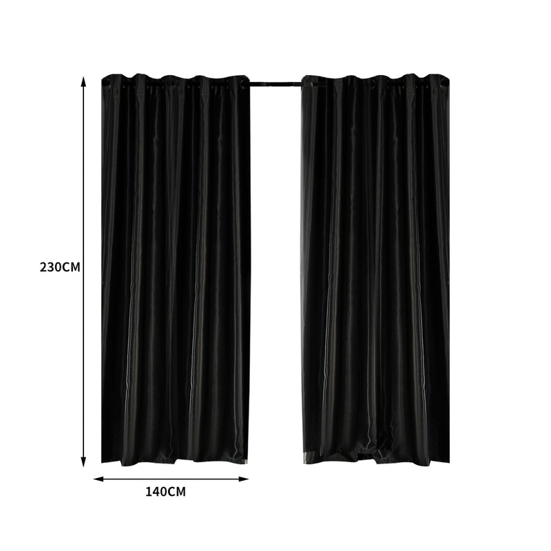 2X Blockout Curtains Blackout Curtain Bedroom Window Eyelet Black 140CM x 230CM