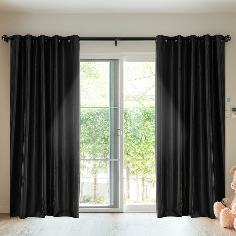 2X Blockout Curtains Blackout Curtain Bedroom Window Eyelet Black 140CM x 230CM