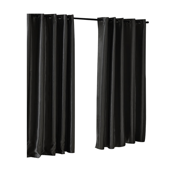 2X Blockout Curtains Blackout Curtain Bedroom Window Eyelet Black 300CM x 230CM