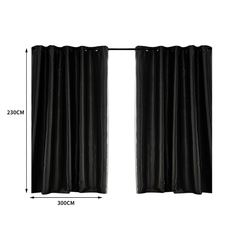 2X Blockout Curtains Blackout Curtain Bedroom Window Eyelet Black 300CM x 230CM