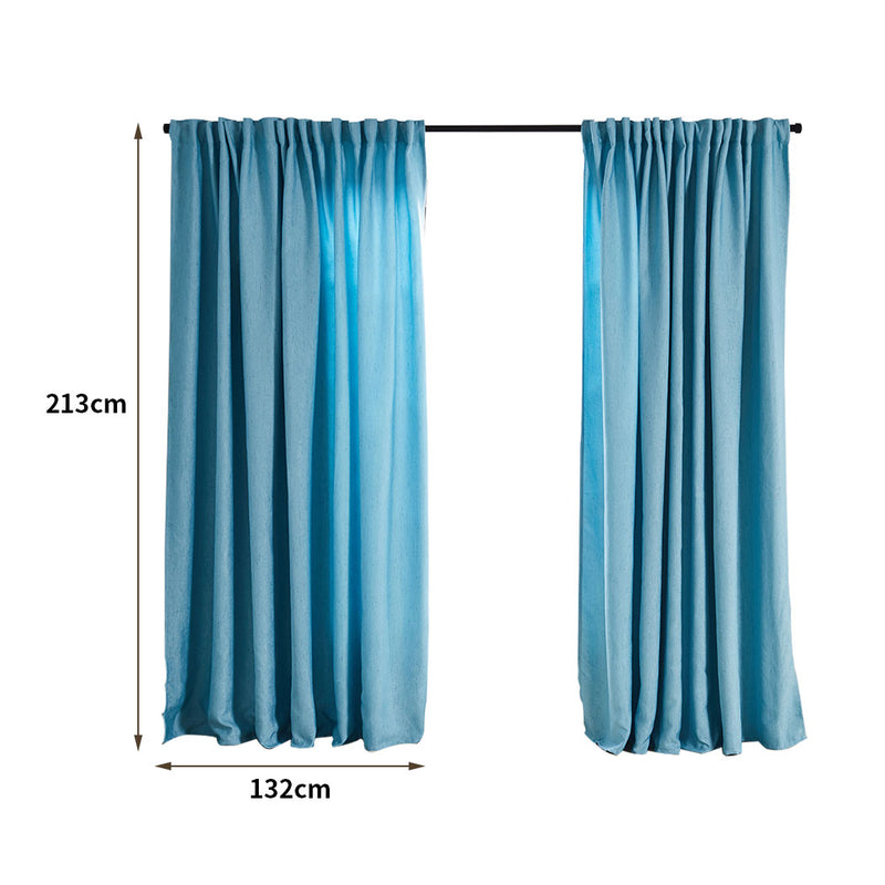 2X Blockout Curtains Curtain Living Room Window Blue 132CM x 213CM