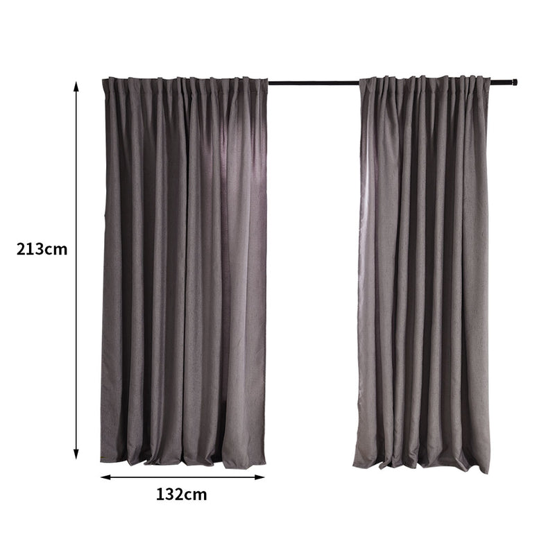 2X Blockout Curtains Curtain Living Room Window Grey 132CM x 213CM