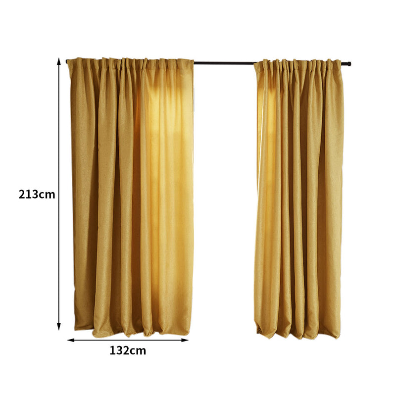 2X Blockout Curtains Curtain Living Room Window Mustard 132CM x 213CM