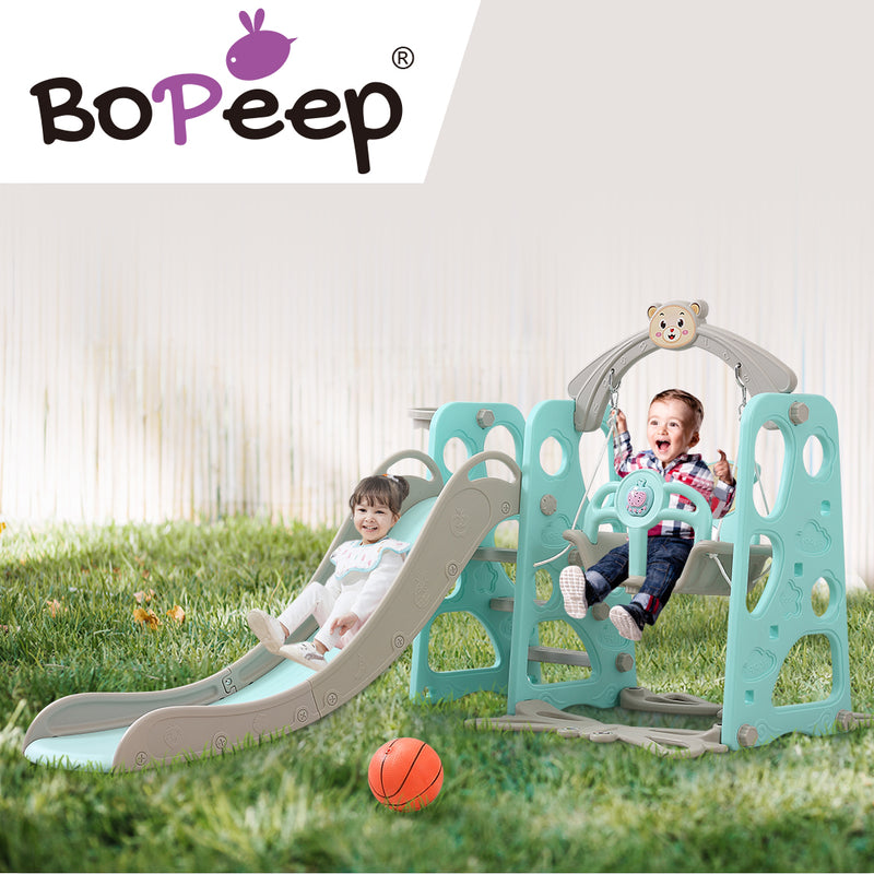 BoPeep Kids Slide Swing Basketball Ring Activity Center Toddlers Play Set Blue