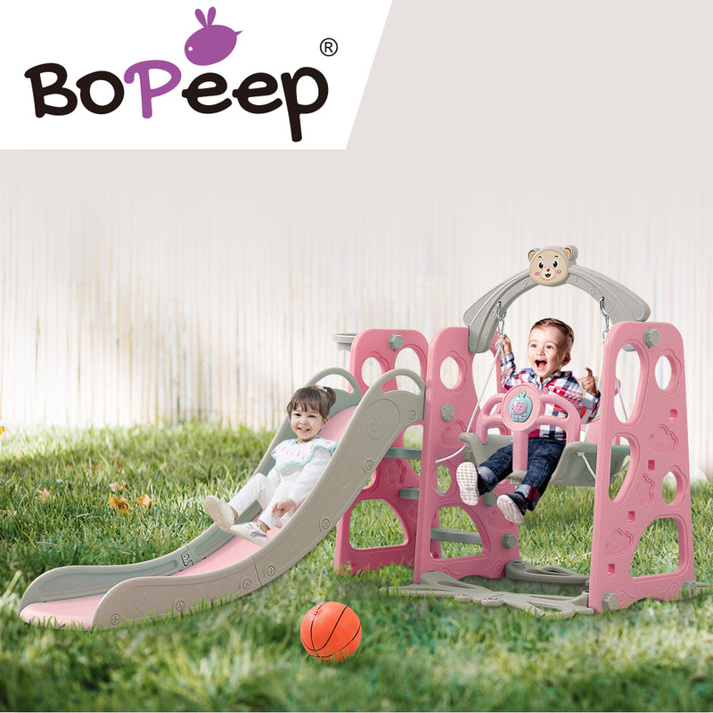 BoPeep Kids Slide Swing Basketball Ring Activity Center Toddlers Play Set Pink