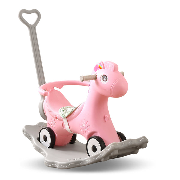 BoPeep Kids 4-in-1 Rocking Horse Toddler Baby Horses Ride On Toy Rocker Pink