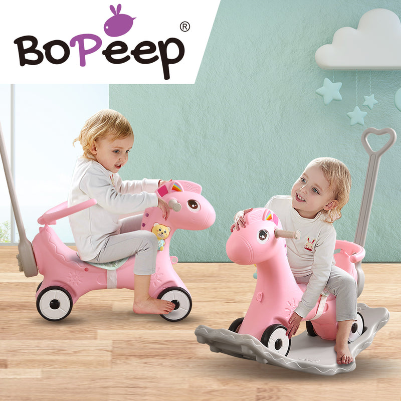 BoPeep Kids 4-in-1 Rocking Horse Toddler Baby Horses Ride On Toy Rocker Pink