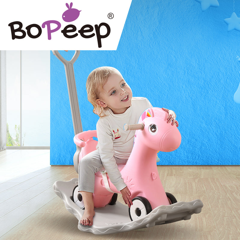 BoPeep Kids 4-in-1 Rocking Horse Toddler Baby Horses Ride On Toy Rocker Pink