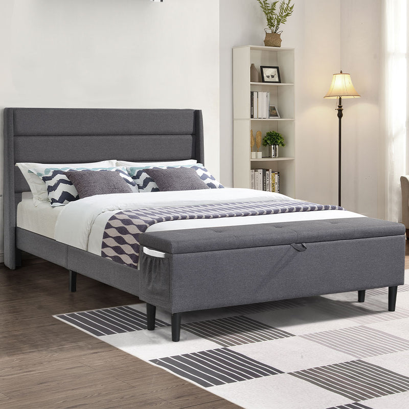 Levede Bed Frame Fabric Queen Size Mattress Base Wooden Platform Storage Ottoman