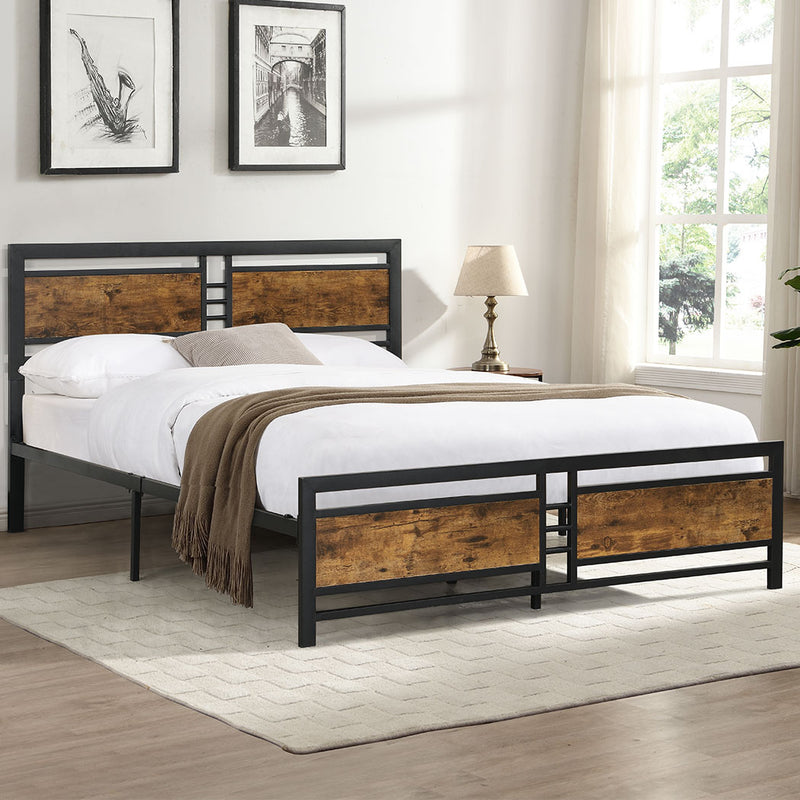 Levede Metal Bed Frame Queen Size Mattress Base Platform Wooden Headboard Black