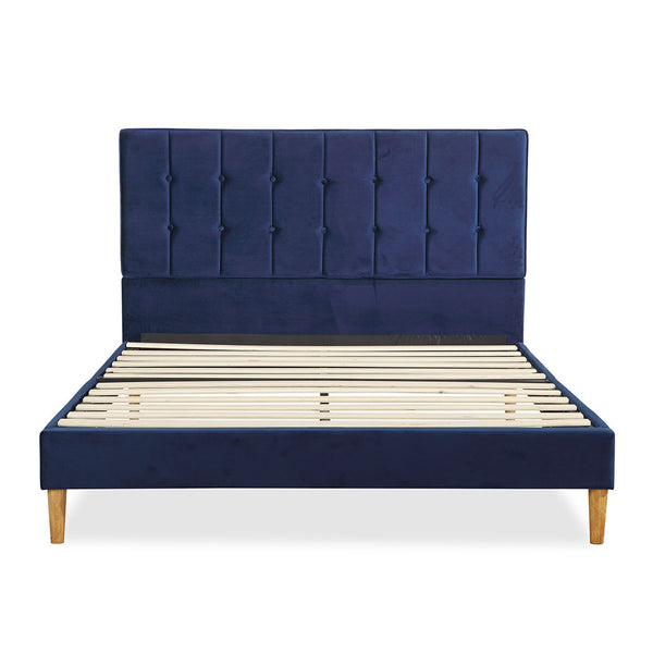 Levede Bed Frame Double Size Mattress Base Platform Wooden Velevt Headboard Blue