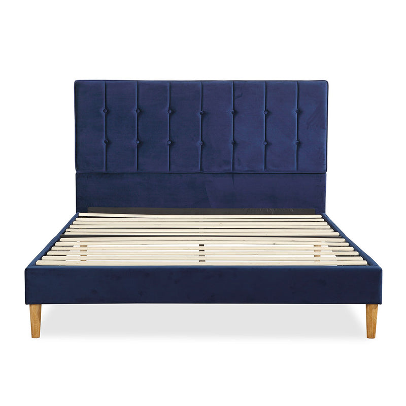 Levede Bed Frame Double Size Mattress Base Platform Wooden Velevt Headboard Blue