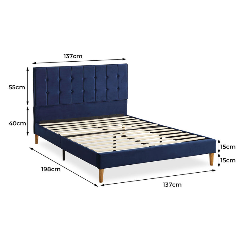 Levede Bed Frame Double Size Mattress Base Platform Wooden Velevt Headboard Blue