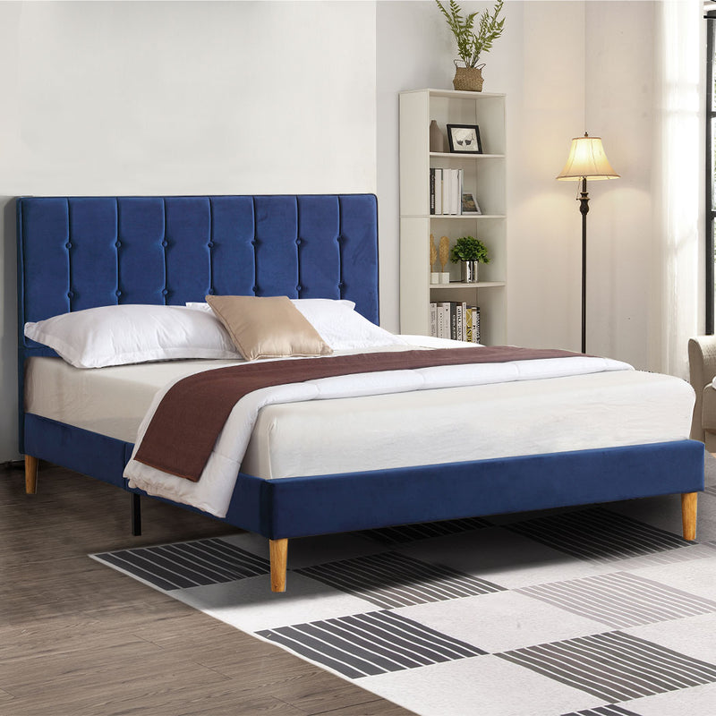 Levede Bed Frame Double Size Mattress Base Platform Wooden Velevt Headboard Blue