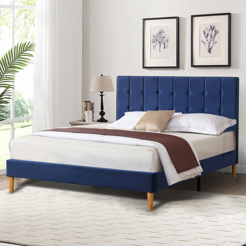 Levede Bed Frame Double Size Mattress Base Platform Wooden Velevt Headboard Blue