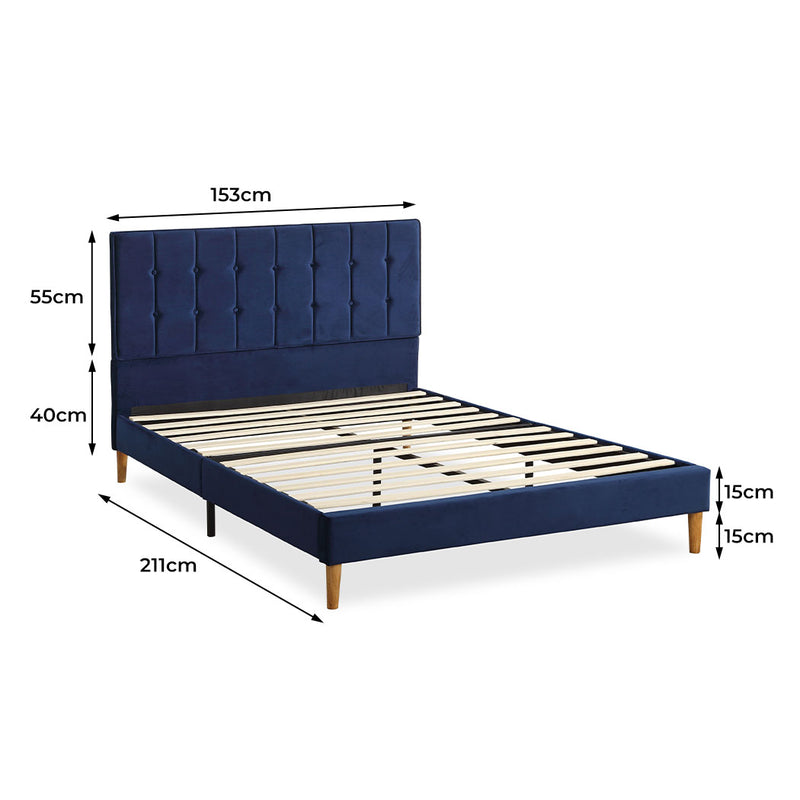 Levede Bed Frame Queen Size Mattress Base Platform Wooden Velevt Headboard Blue