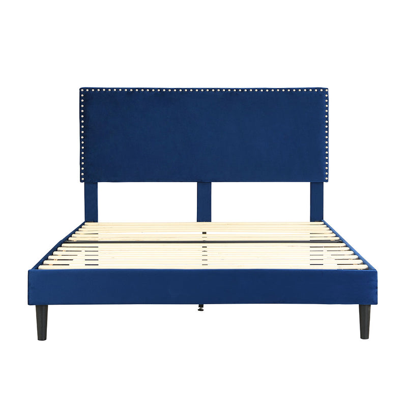 Levede Bed Frame Double Size Mattress Base Platform Wooden Velevt Headboard Blue