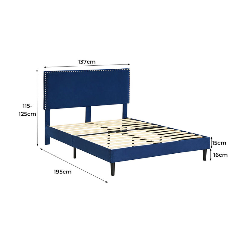 Levede Bed Frame Double Size Mattress Base Platform Wooden Velevt Headboard Blue