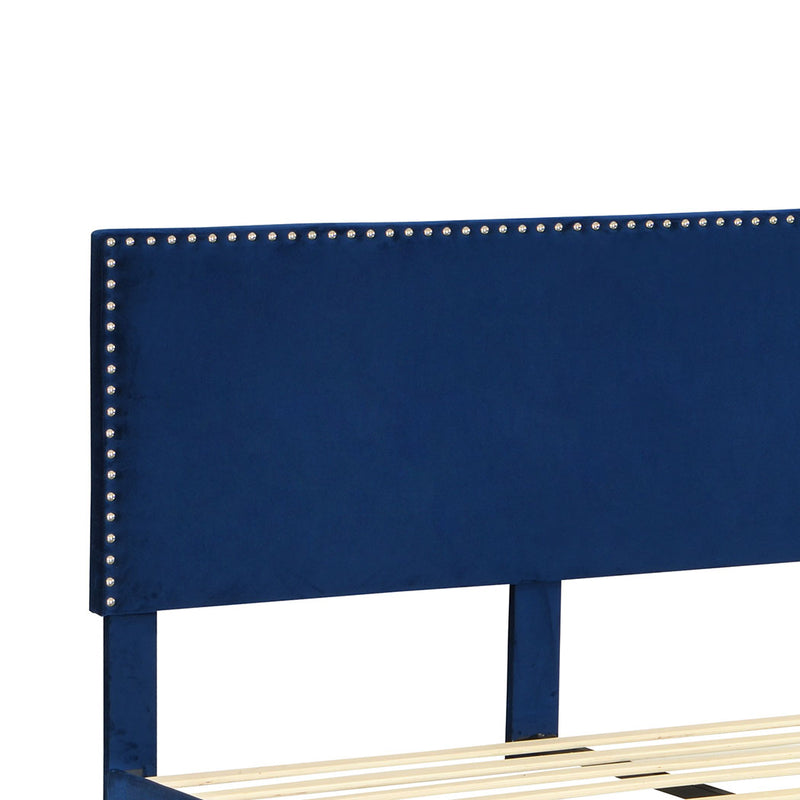 Levede Bed Frame Double Size Mattress Base Platform Wooden Velevt Headboard Blue